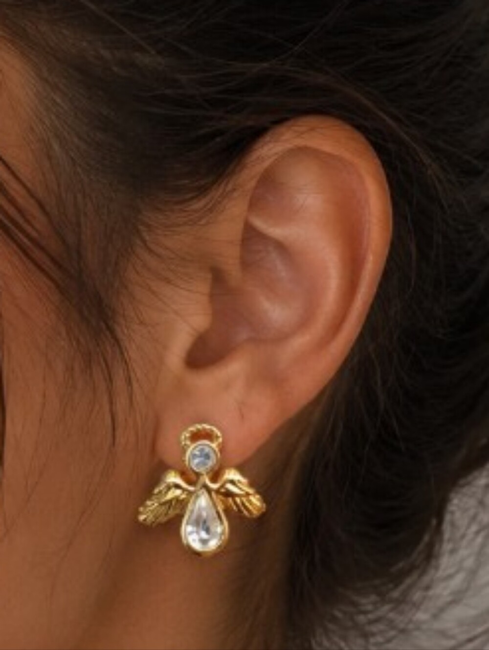 Avon Gold Angel Teardrop Crystal Stud Earrings - Women Jewelry